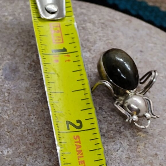 Vtg Iguala EML Mexico 925 Sterling Silver Spider Bug Brooch Pin Black Obsidian - Picture 6 of 10